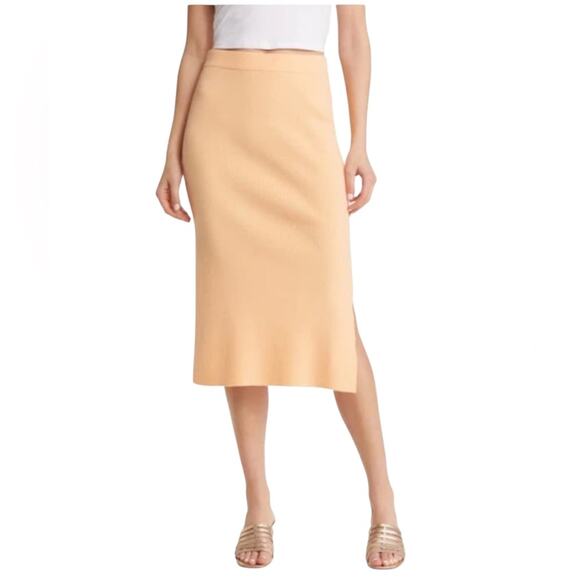 *NWOT Paige Elana Rib Knit Midi Skirt in Light Orange Peel – Sz L - Picture 2 of 6